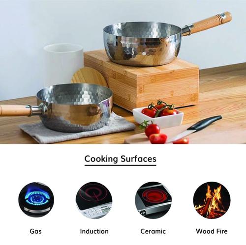 Hammer Pattern Japanese Saucepan with Wooden Handle | Cooking Pot