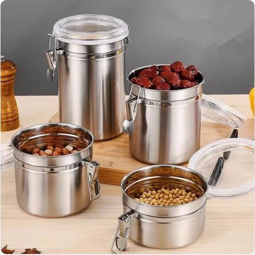 Set of 4 - Stainless Steel Canister Jars Techmanistan