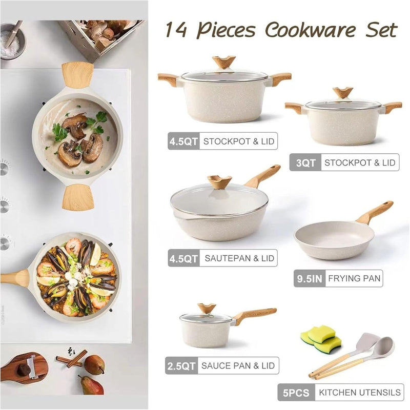 14 - Piece Nonstick Coating Pots and Pans Set with Lids - Techmanistan in Pakistan