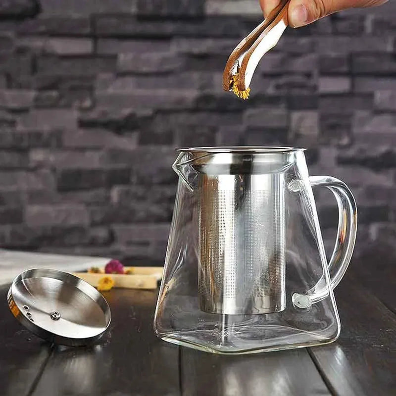 Square Glass Teapot with Heat-Resistant Stainless Steel Infuser Chai Kettle--Techmanistan-Techmanistan