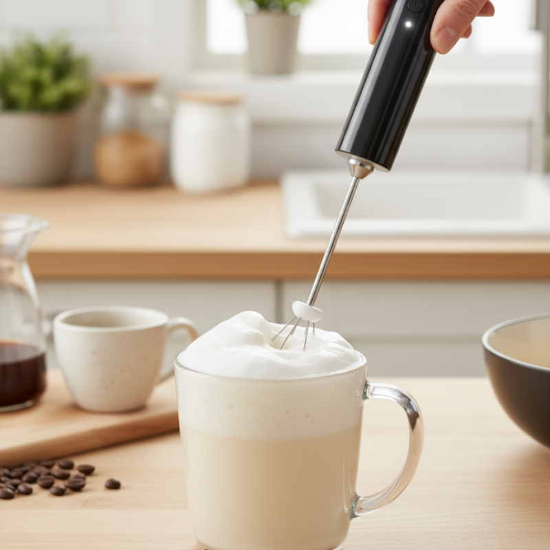 Portable Milk Frother with 2 Stainless Steel Heads and 3 Speeds