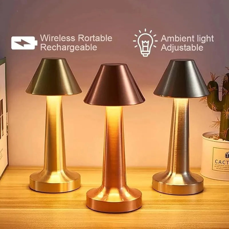 Classic Cone LED Touch Lamp – Rechargeable Cordless Table Lamp with Touch Control