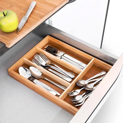 Bamboo Cutlery Drawer Organizer | Bamboo Cutlery Tray With 4 Slots