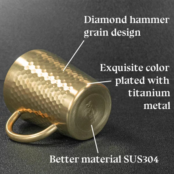 Stainless Steel Hammered Texture Glass with Handle - Coffee Cup