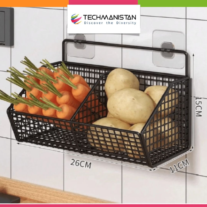 2 Grids Wall Mounted Metal Wire Storage Basket - Techmanistan in Pakistan