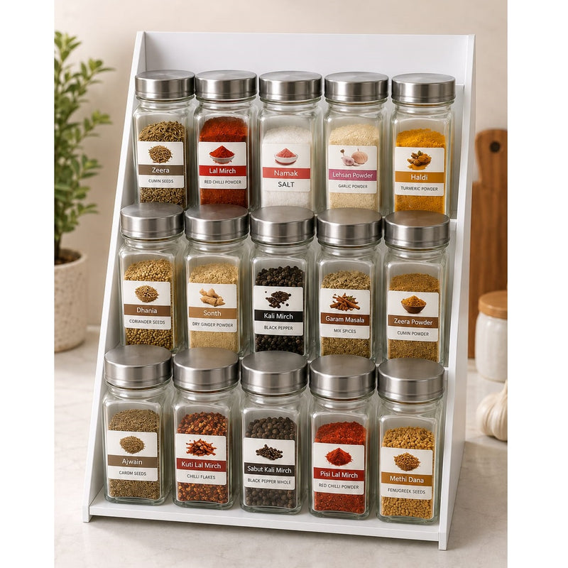 Set of 15 Spice Bottles with Stand, 3-Tier Spice Organizer