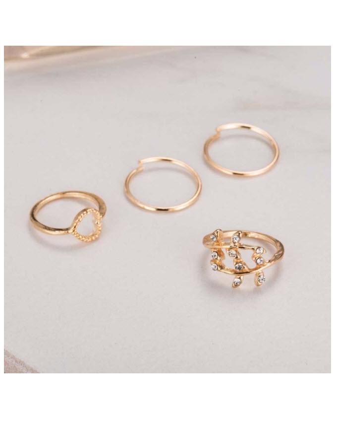 Pack of 4 - Golden Alloy Gold Plated Rings For Women--Techmanistan-My Store