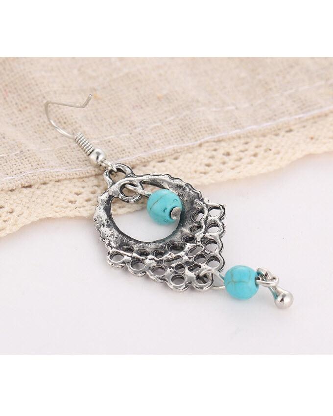 Turquoise Alloy Wind Hollow Earrings For Women - Techmanistan