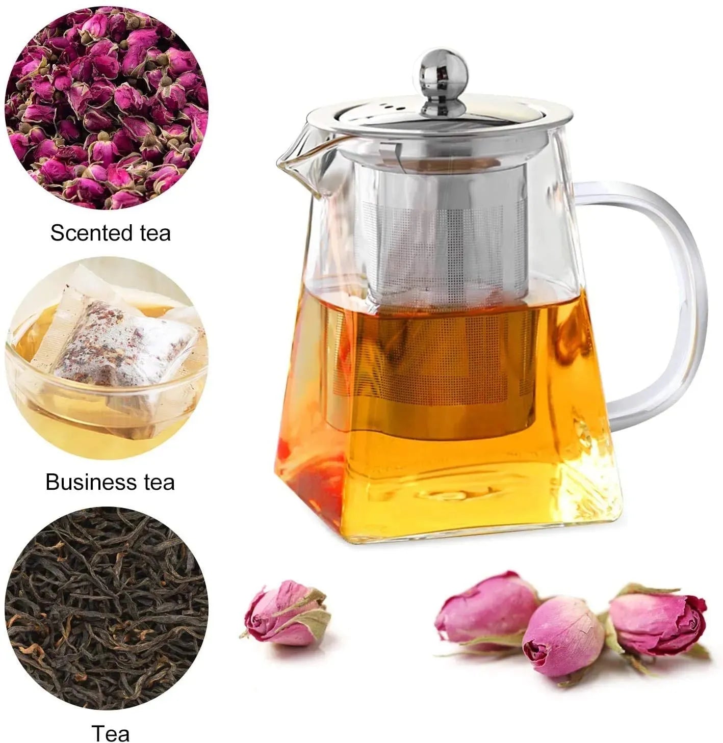 Square Glass Teapot with Heat-Resistant Stainless Steel Infuser Chai Kettle--Techmanistan-Techmanistan