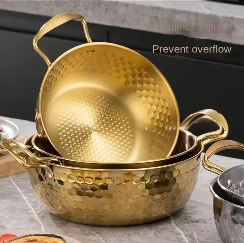 3 Piece Golden Hexagonal Pattern Cooking & Serving Ramen Pots with Lids - Techmanistan in Pakistan