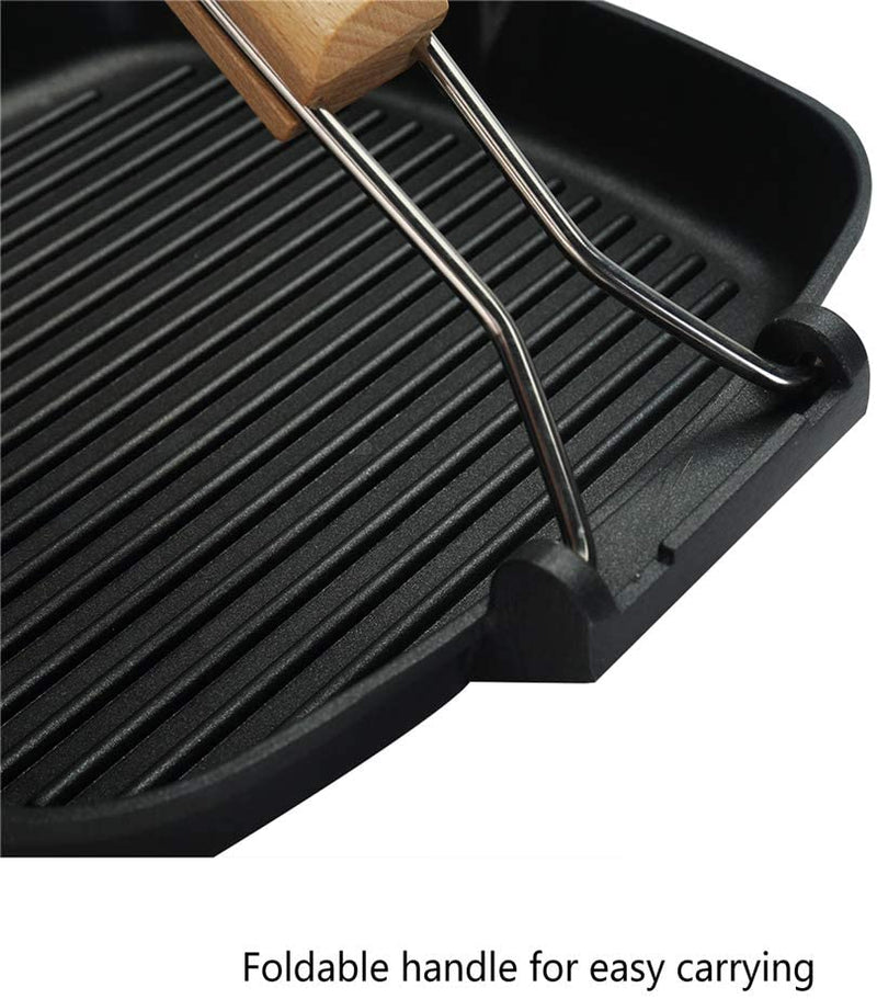 Non-Stick Square Grill Pan With Foldable Wooden Handle