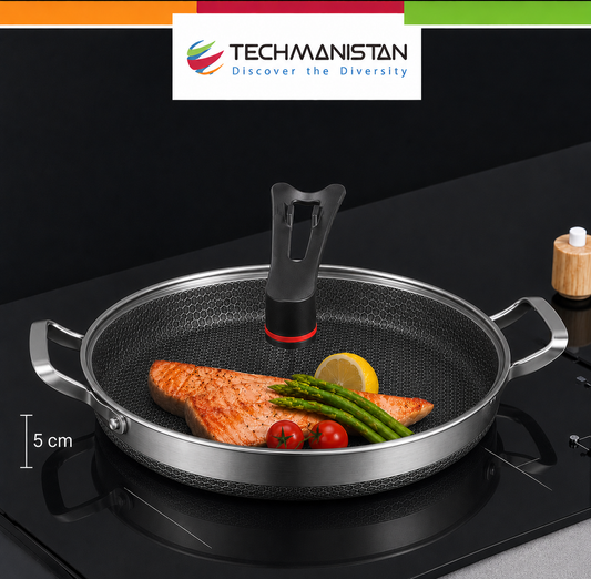 5cm Height - Flat Bottom Double Sided Laser Coated Honeycomb Frying Pan