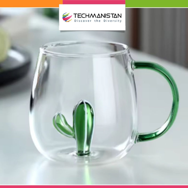 3D Cactus Plant Inside Glass Mug with Handle - Techmanistan in Pakistan