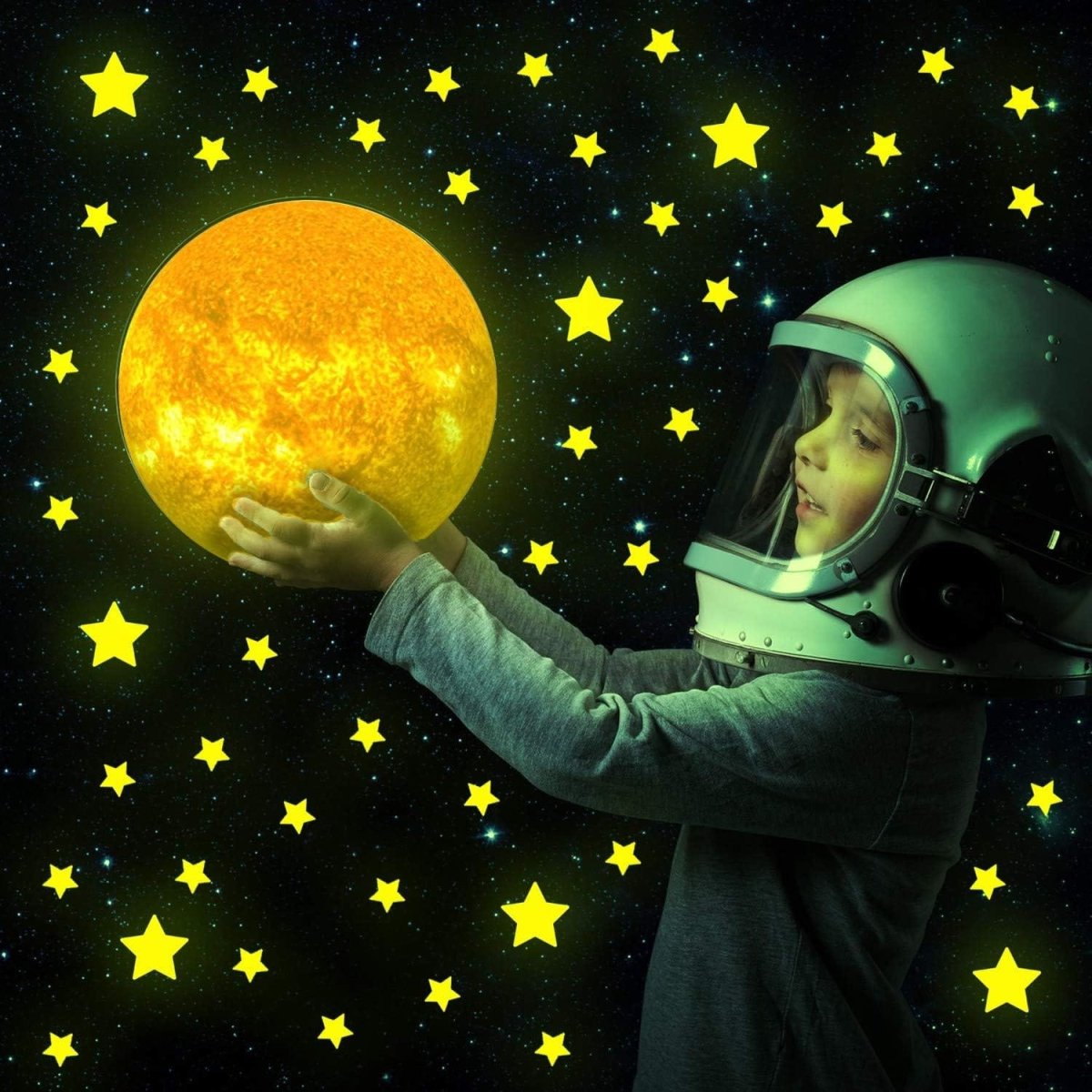 3D Embossed (Domed) Glow in Dark Sun with 12 Stars - Techmanistan in Pakistan