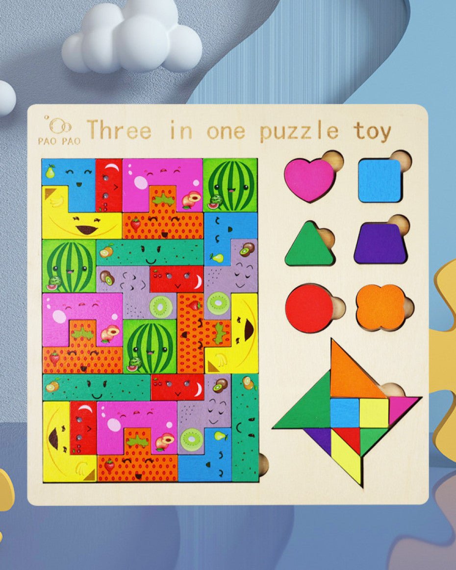 3in1 Wooden Puzzle Blocks Board - Techmanistan in Pakistan