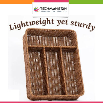 4 Compartment Rattan Spoon/Utensils Holder - Techmanistan in Pakistan