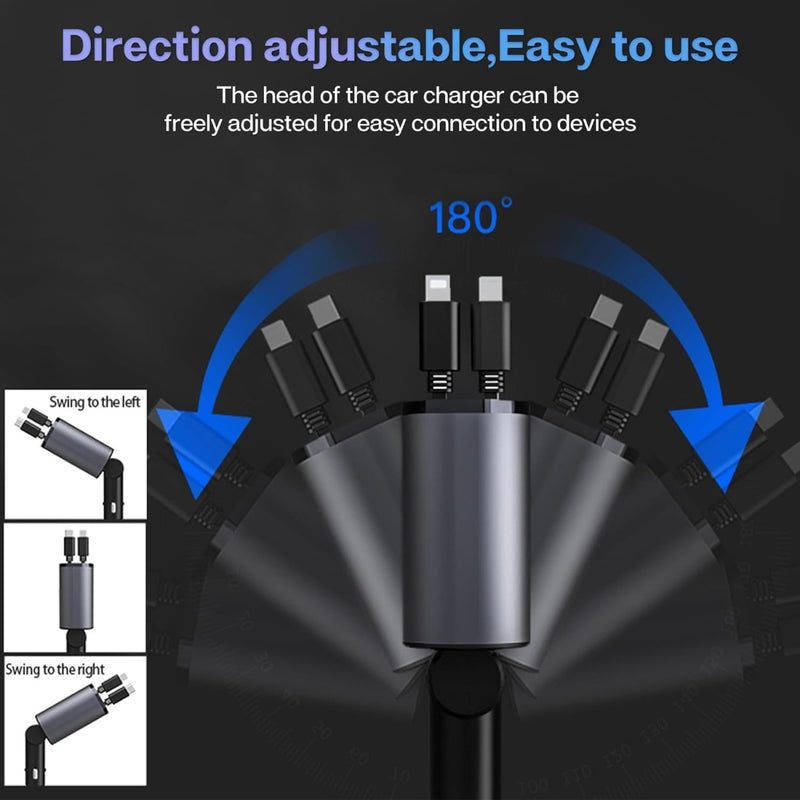 4 - in - 1 Car Fast Charger with RetrAactable iPhone & Type - C Cables, PD & USB Ports – Universal Multi - Device Charging Solution - Techmanistan in Pakistan