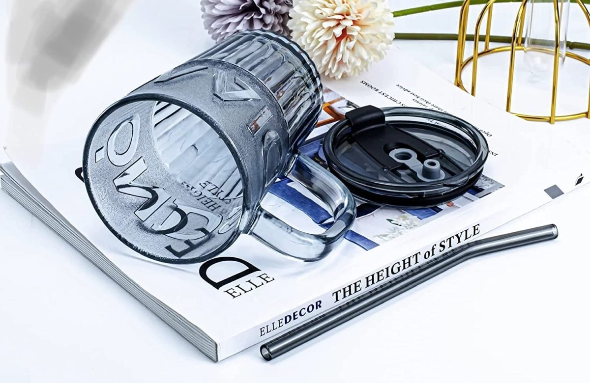 450ml Glass Tumbler With Straw & Lid - Techmanistan in Pakistan