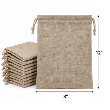 Natural Jute Drawstring Bags, Pack of 10