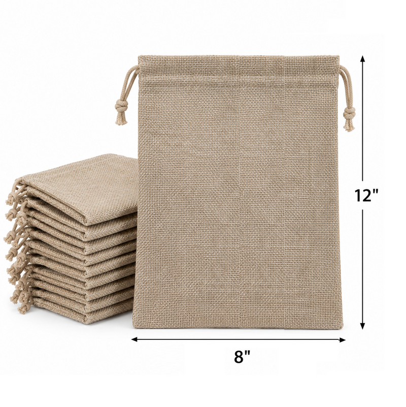 Natural Jute Drawstring Bags, Pack of 10