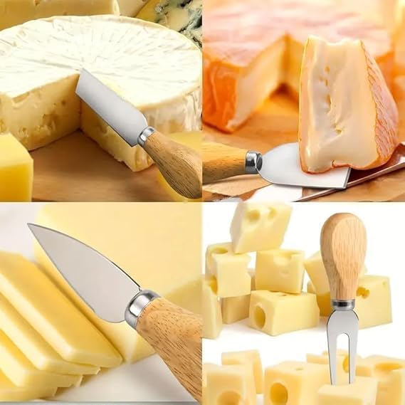 Set of 4 - Stainless Steel Cheese Knives With Wooden Handles