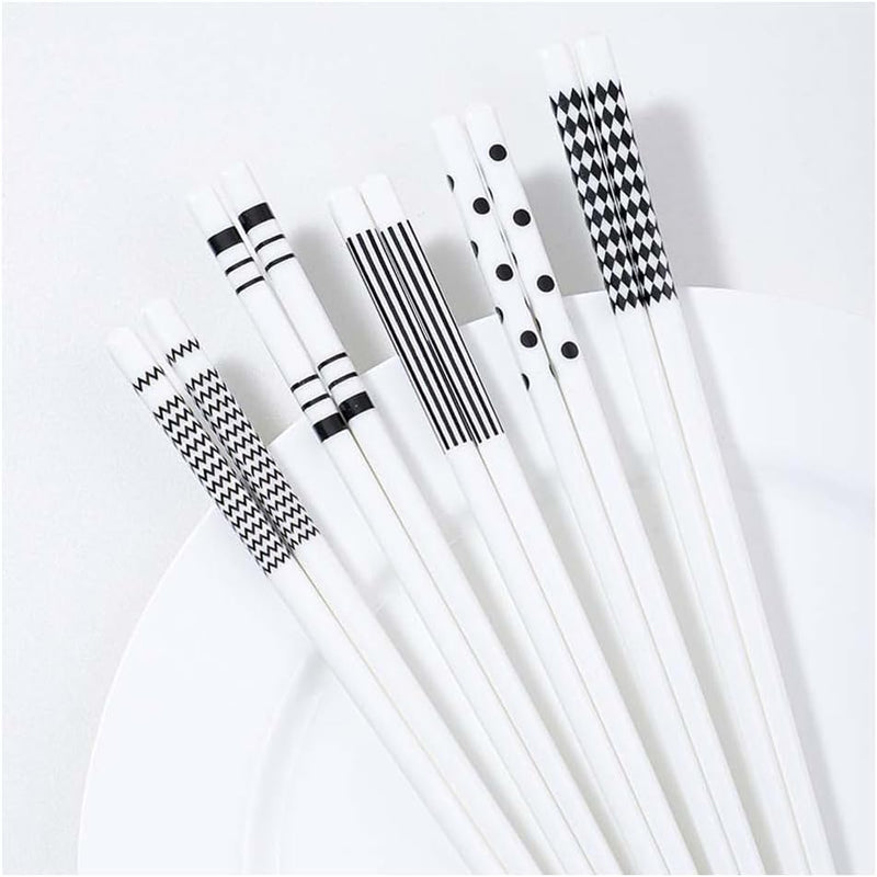 Geometric Pattern Ceramic Chopsticks Set, 5 Pairs