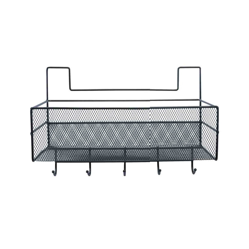 Hanging Storage Basket with 5 Hooks – Wall-Mount Mesh Organiser (26×13.5×20 cm)