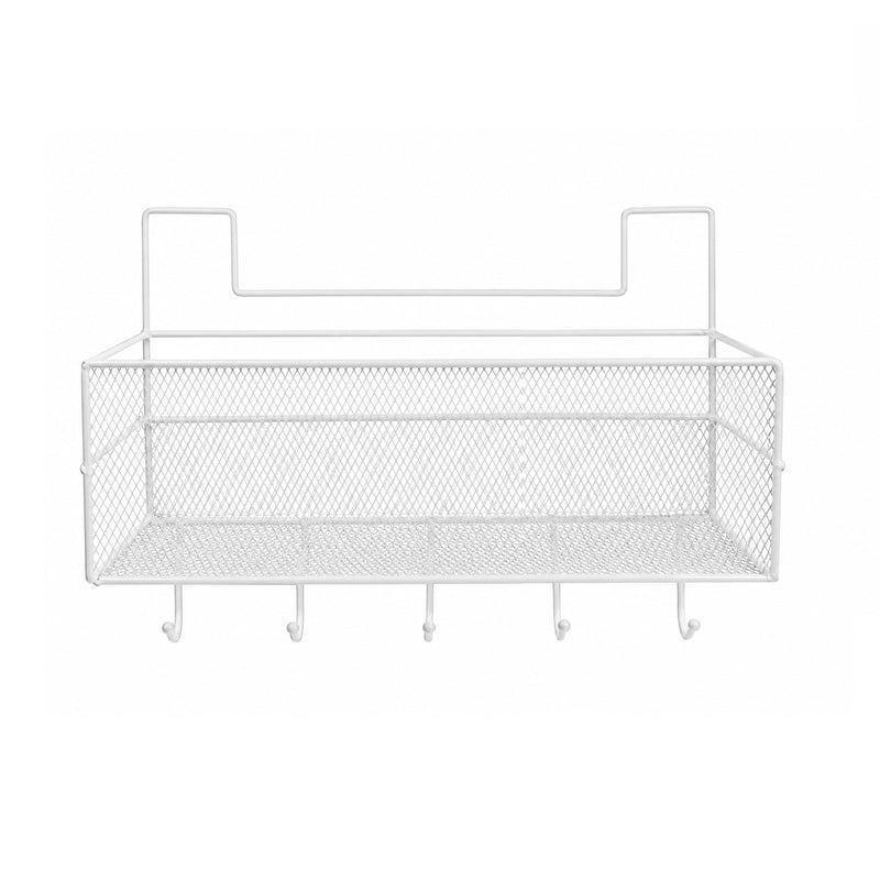 Hanging Storage Basket with 5 Hooks – Wall-Mount Mesh Organiser (26×13.5×20 cm)