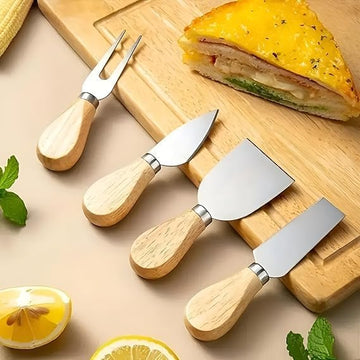 Set of 4 - Stainless Steel Cheese Knives With Wooden Handles