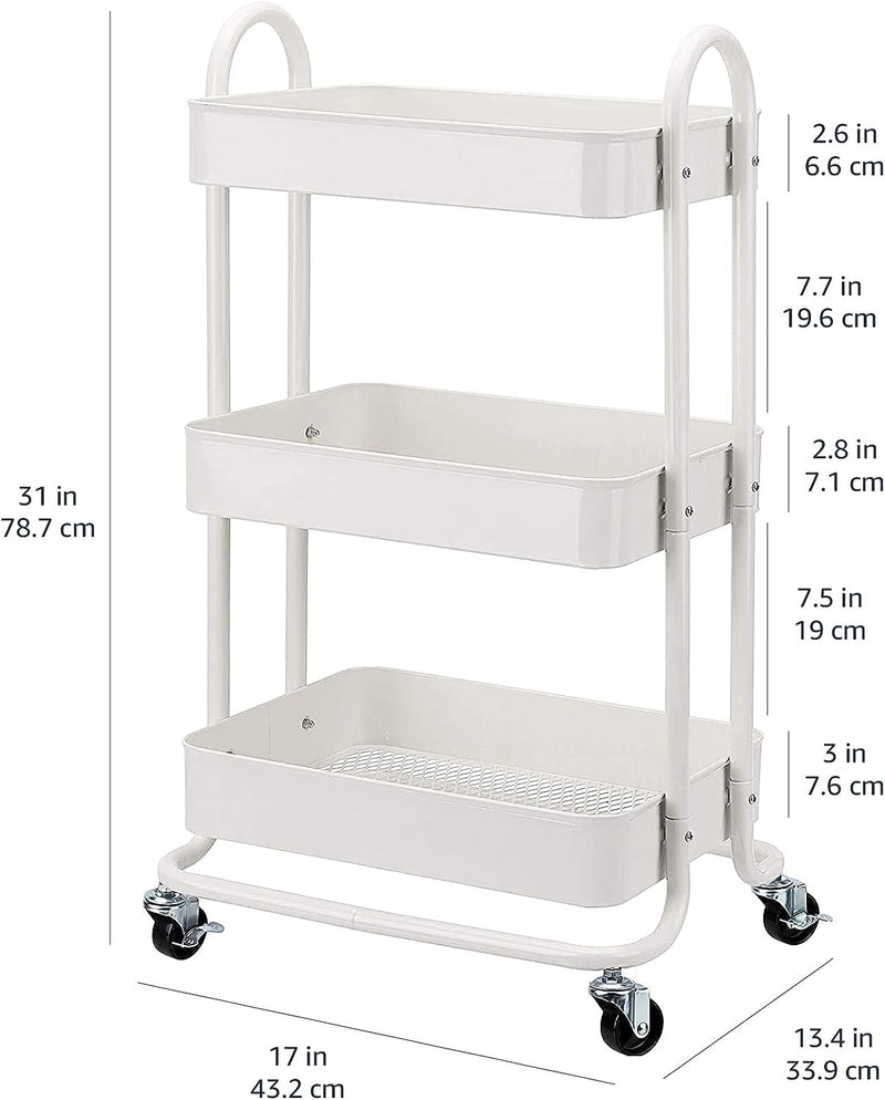 3-Tier Wheeled Mesh Base Rolling Kitchen Trolley Cart Techmanistan