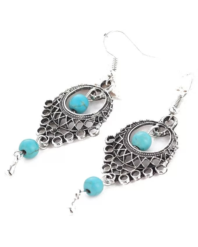 Turquoise Alloy Wind Hollow Earrings For Women--Techmanistan-My Store