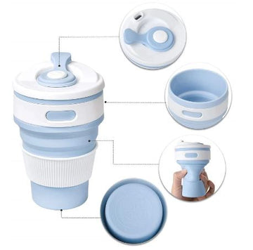 Random Color Folding Silicone Reusable Collapsible Coffee Cup with Lid Techmanistan