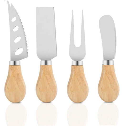 Set of 4 - Stainless Steel Cheese Knives With Wooden Handles, Cheese Slicer Cheese Cutter Cheese Fork My Store