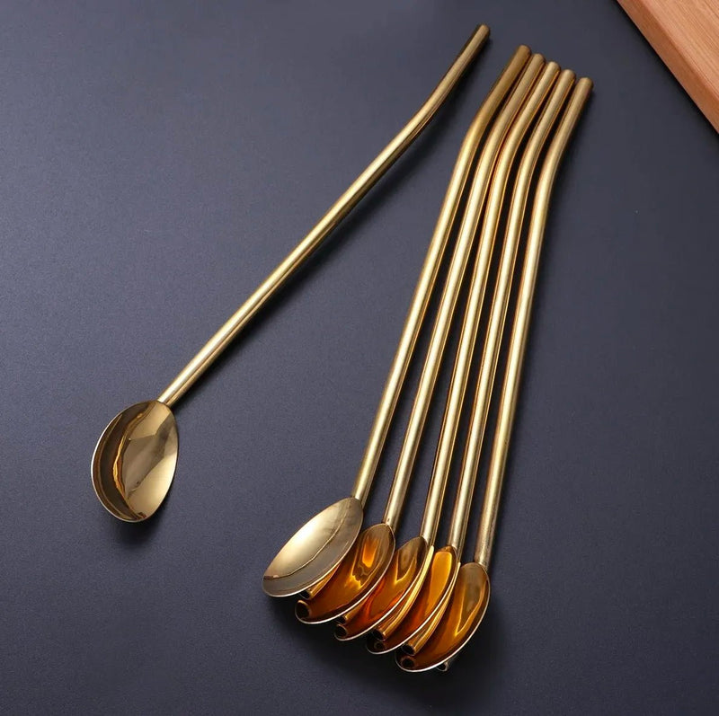 6 - Pack Stainless Steel Drinking Spoon Straws - Reusable & Multifunctional - Techmanistan in Pakistan