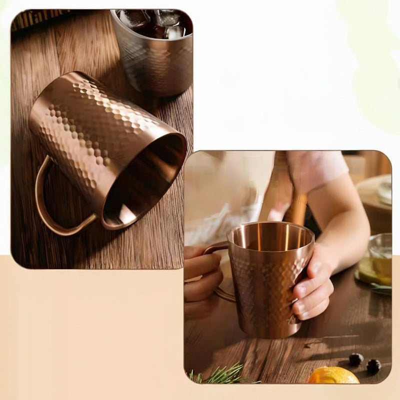 Stainless Steel Hammered Texture Glass with Handle - Coffee Cup