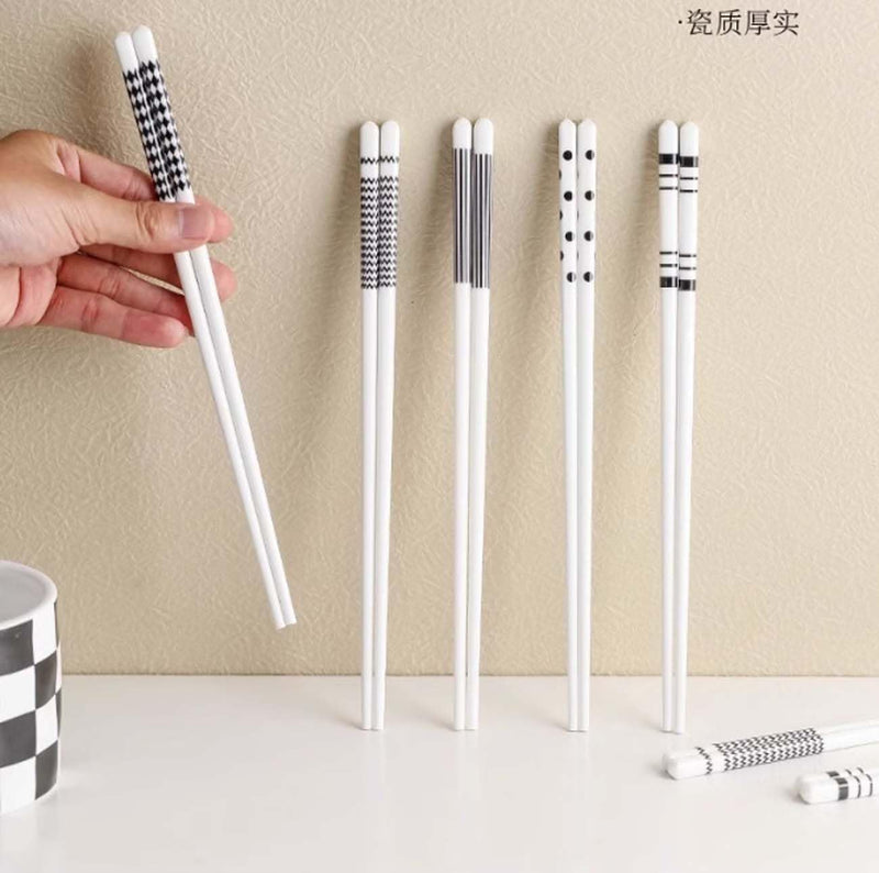 Geometric Pattern Ceramic Chopsticks Set, 5 Pairs