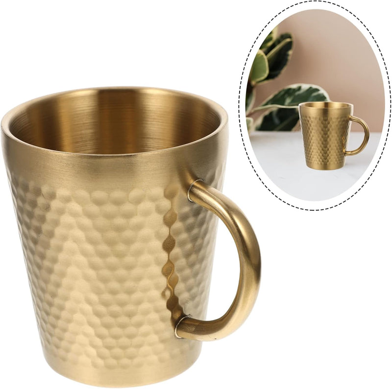 Stainless Steel Hammered Texture Glass with Handle - Coffee Cup