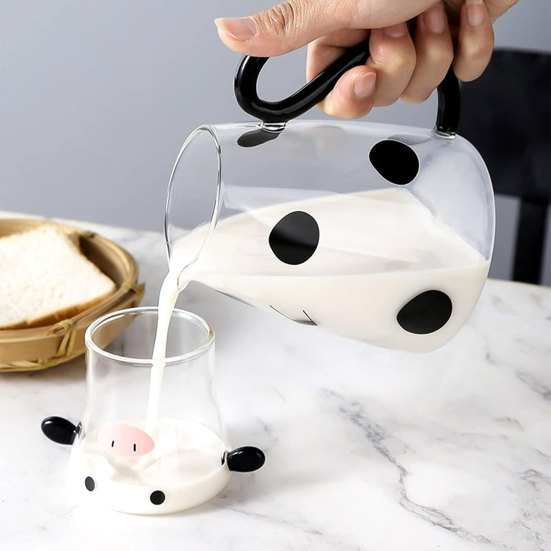 550ml Cow Glass Carafe Pitcher with Glass Mug