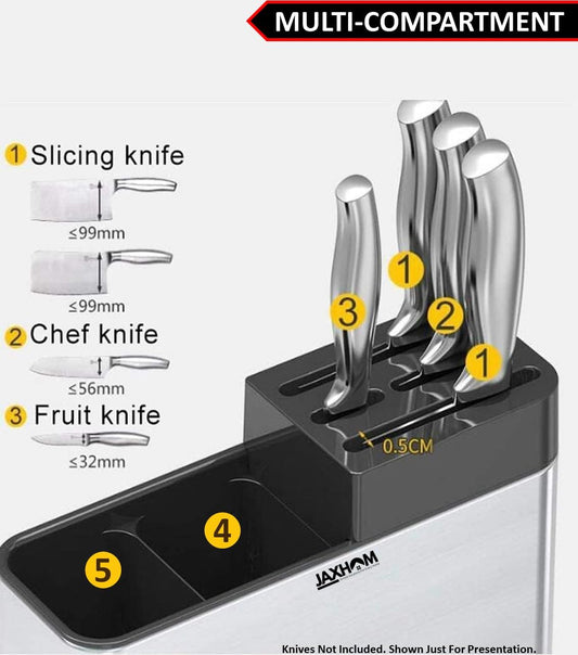 3 Compartments Knife and Cutlery Organizer with Draining Bottom Tray