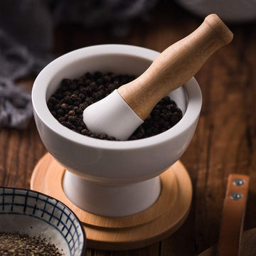 Ceramic Mortar and Pestle Set with Bamboo Lid