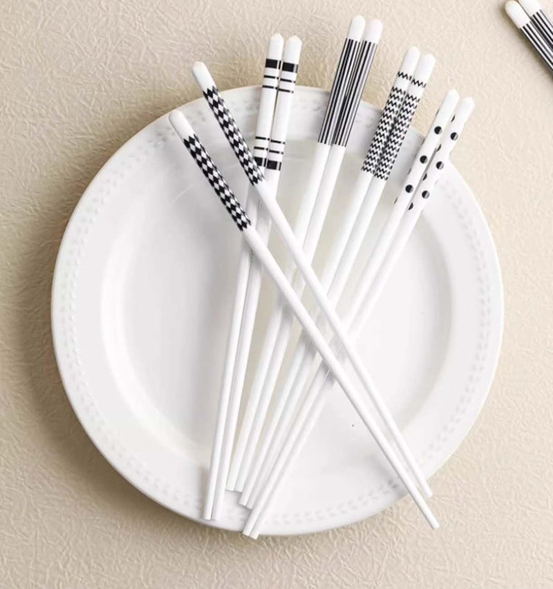 Geometric Pattern Ceramic Chopsticks Set, 5 Pairs