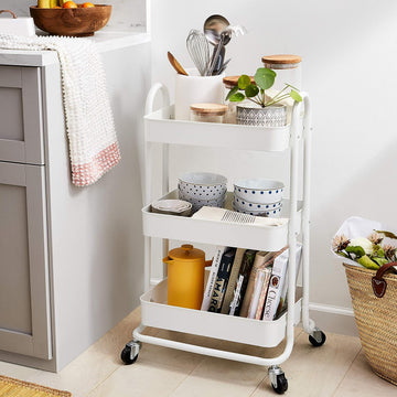 3-Tier Wheeled Mesh Base Rolling Kitchen Trolley Cart Techmanistan