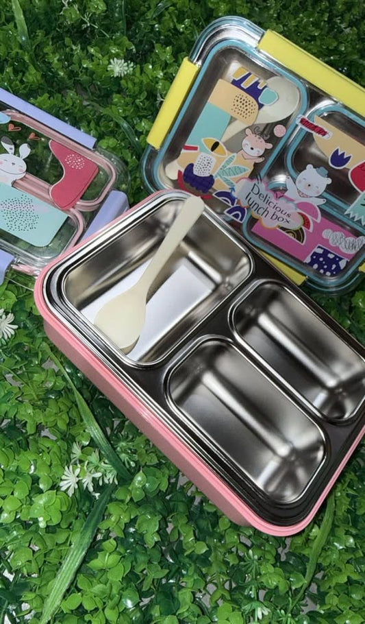 Random Cartoon Themed 3 Compartment Insulated Lunch Box