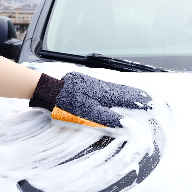 Double-Sided Microfiber Car Wash Mitts – Coral Fleece Cleaning Gloves (Wet & Dry)