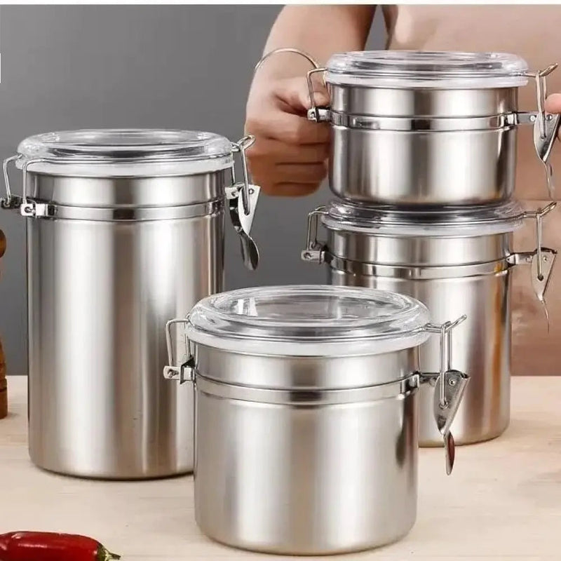 Set of 4 - Stainless Steel Canister Jars Techmanistan