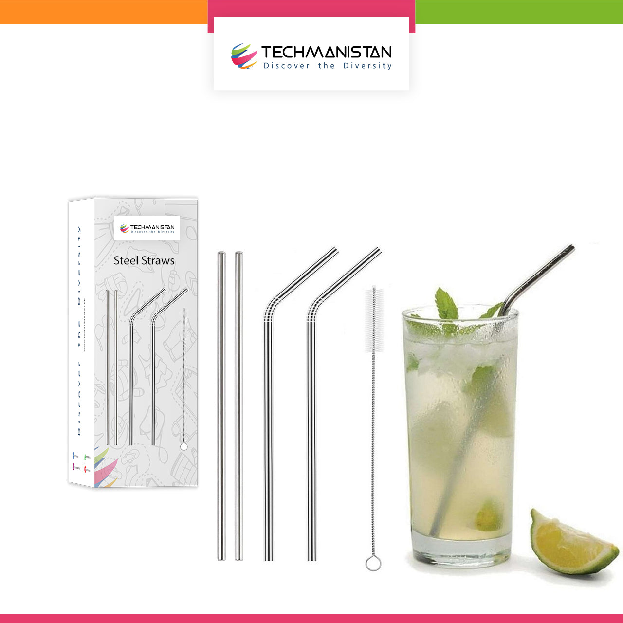 Stainless Steel Reusable Drinking Straws with Cleaning Brush My Store