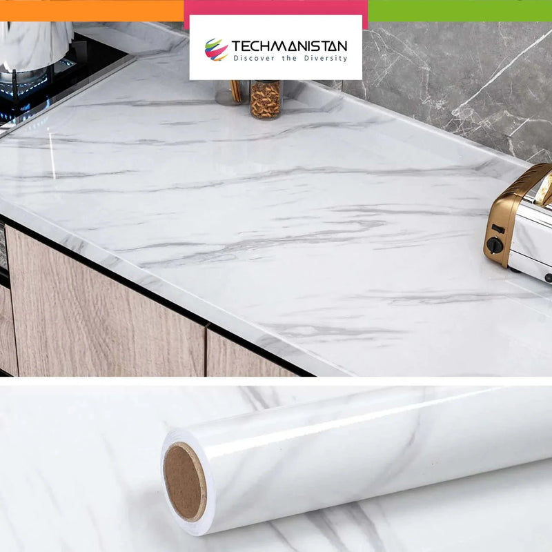 Self Adhesive Marble Design Furniture Stickers PVC Wallpaper Cabinets Gloss Film Techmanistan