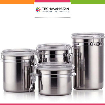 Set of 4 - Stainless Steel Canister Jars Techmanistan