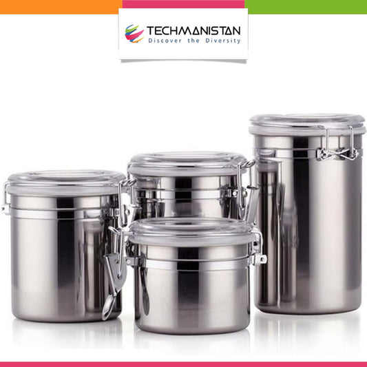 Set of 4 - Stainless Steel Canister Jars Techmanistan