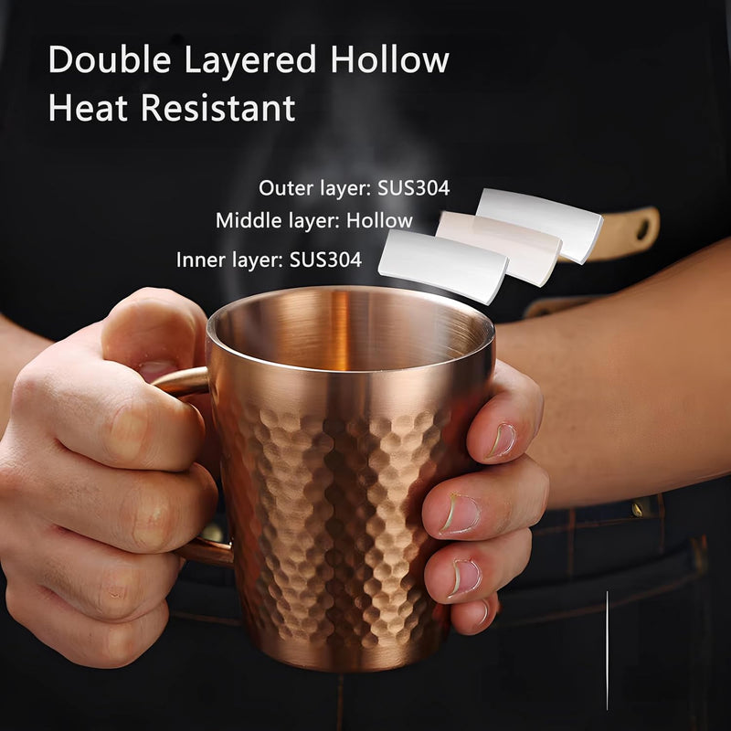 Stainless Steel Hammered Texture Glass with Handle - Coffee Cup